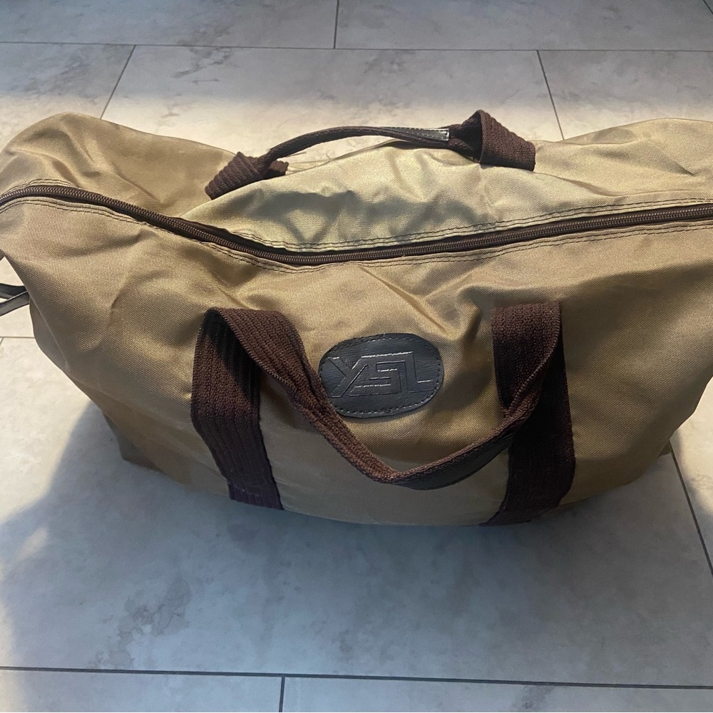 Yves Saint Laurent Beige and Dark Brown Duffel Bag